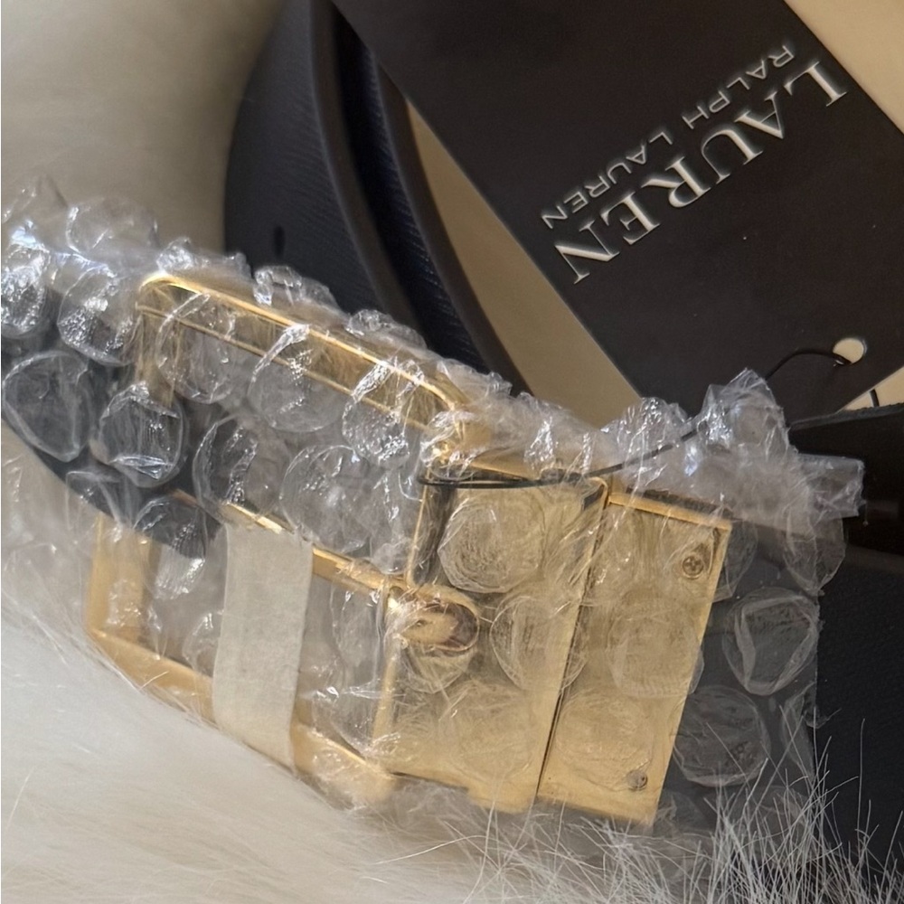 NWT Lauren Ralph Lauren Gold Buckle Black Belt